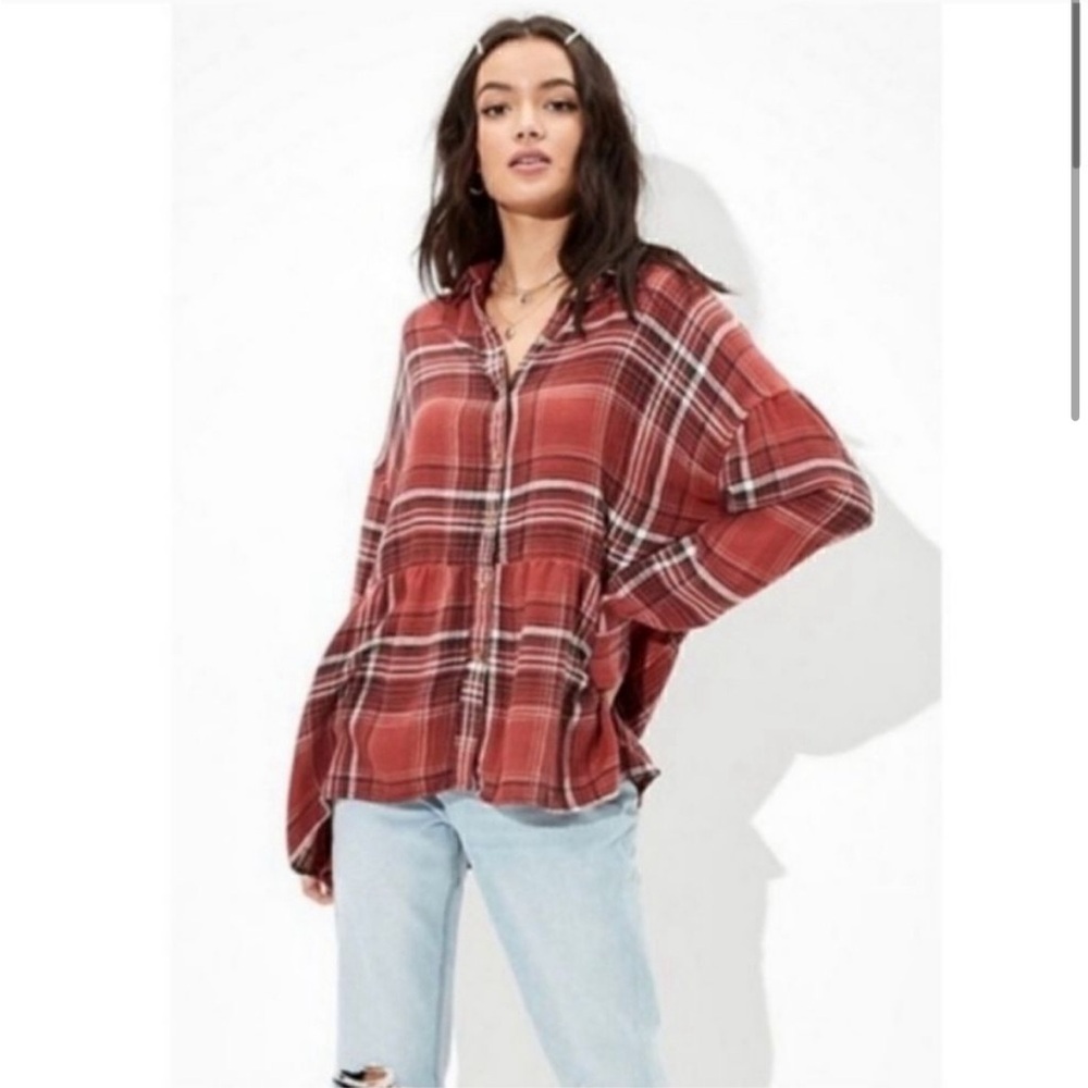 American Eagle Plaid Button-Up Women’s Top